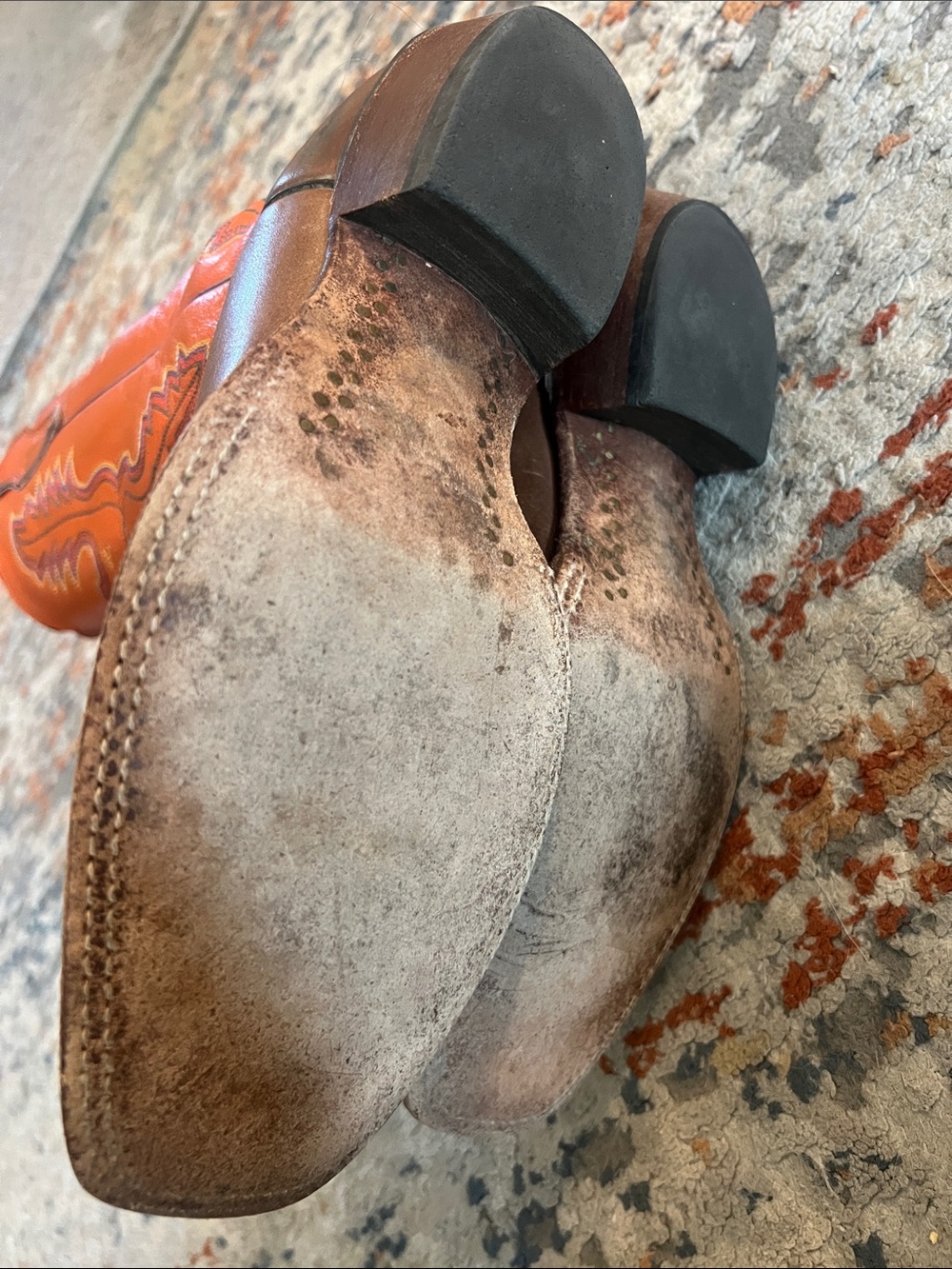 Justin Boots Orange and Brown Leather Western Heeled Boots - Picture 4 of 5